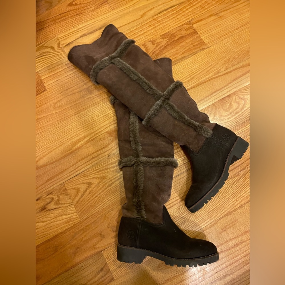 Tory Burch over the knee shearling boots